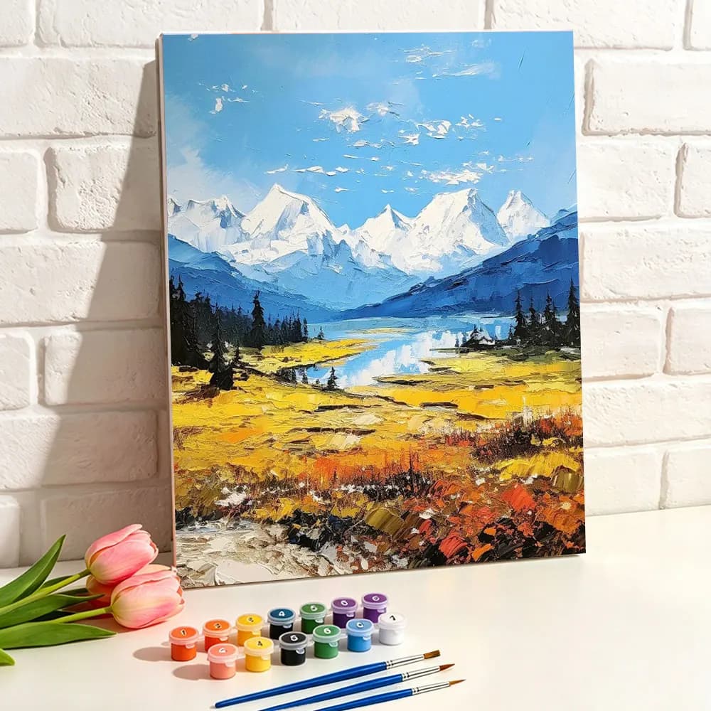 Landscape Paint By Numbers Fall Snow Mountains Wall Decoration Painting Hand Drawn Oil Painting Set Acrylic Paints By Number
