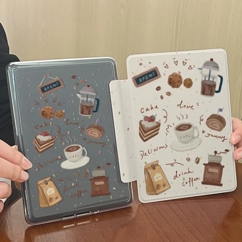 Custodia a tema caffè e dessert per Kindle - Cover trasparente, magnetica, con funzione Auto Wake/Sleep, per 11a generazione, Paperwhite 1/2/3/4/5/6