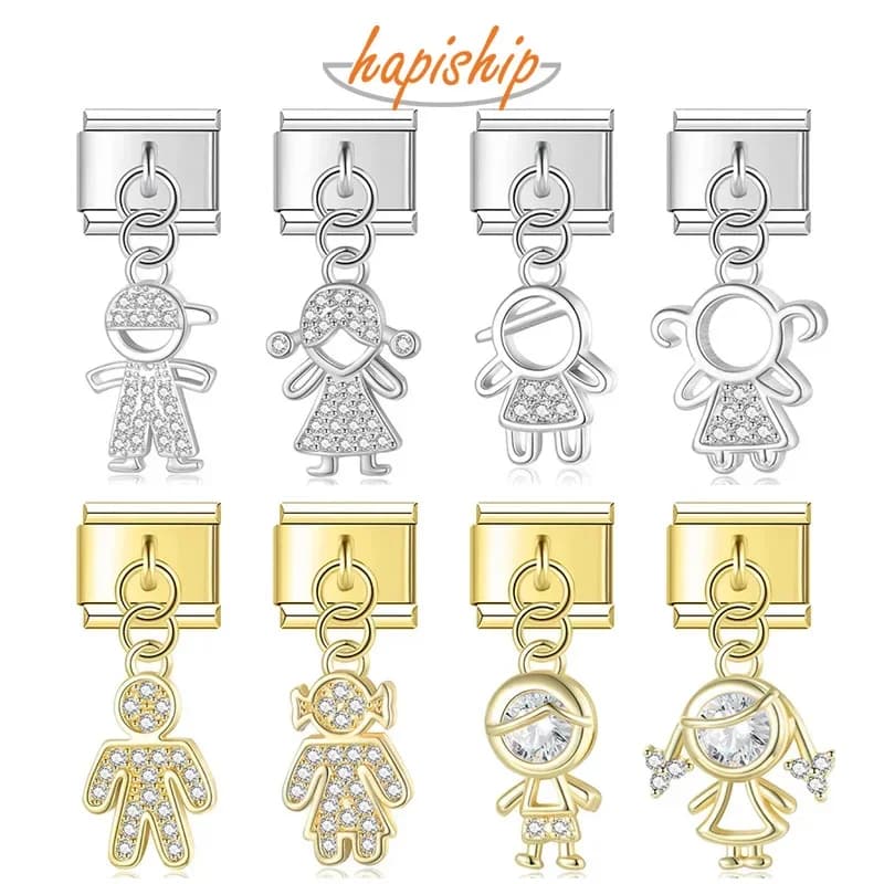 Hapiship 2023 di Nuovo Modo Originale Daisy Boy Girls Lucido CZ Fascino Italiano Misura 9mm Bracciale In Acciaio Inox Creazione di Gioielli DJ670