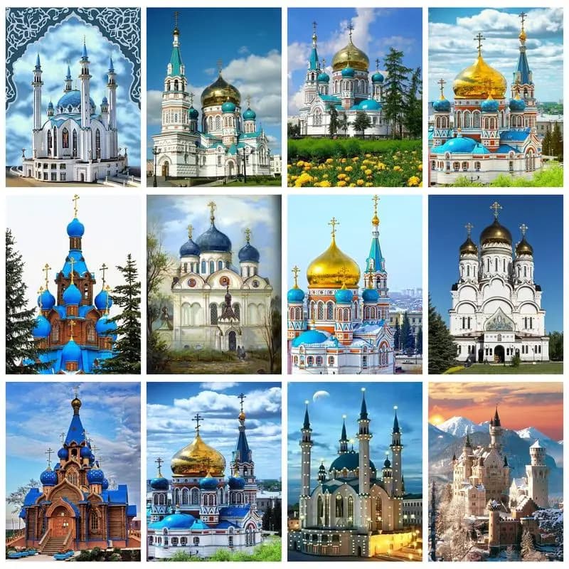 Painting with Numbers Castle Kit DIY Frame Drawing on Canvas Image Hand Painted Christmas Gift Home Decorations