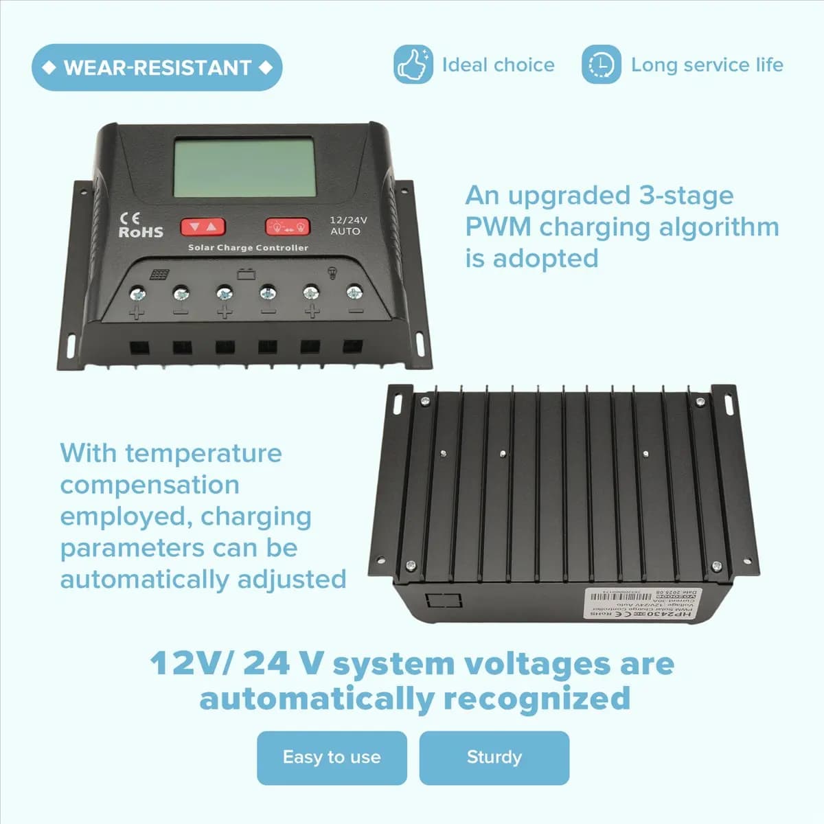 A1672Z 55V PV Input 30A Solar Panel Battery Charger Controller Solar PV Regulator for Sealed , Acid / GEL / Lithium Battery Reli