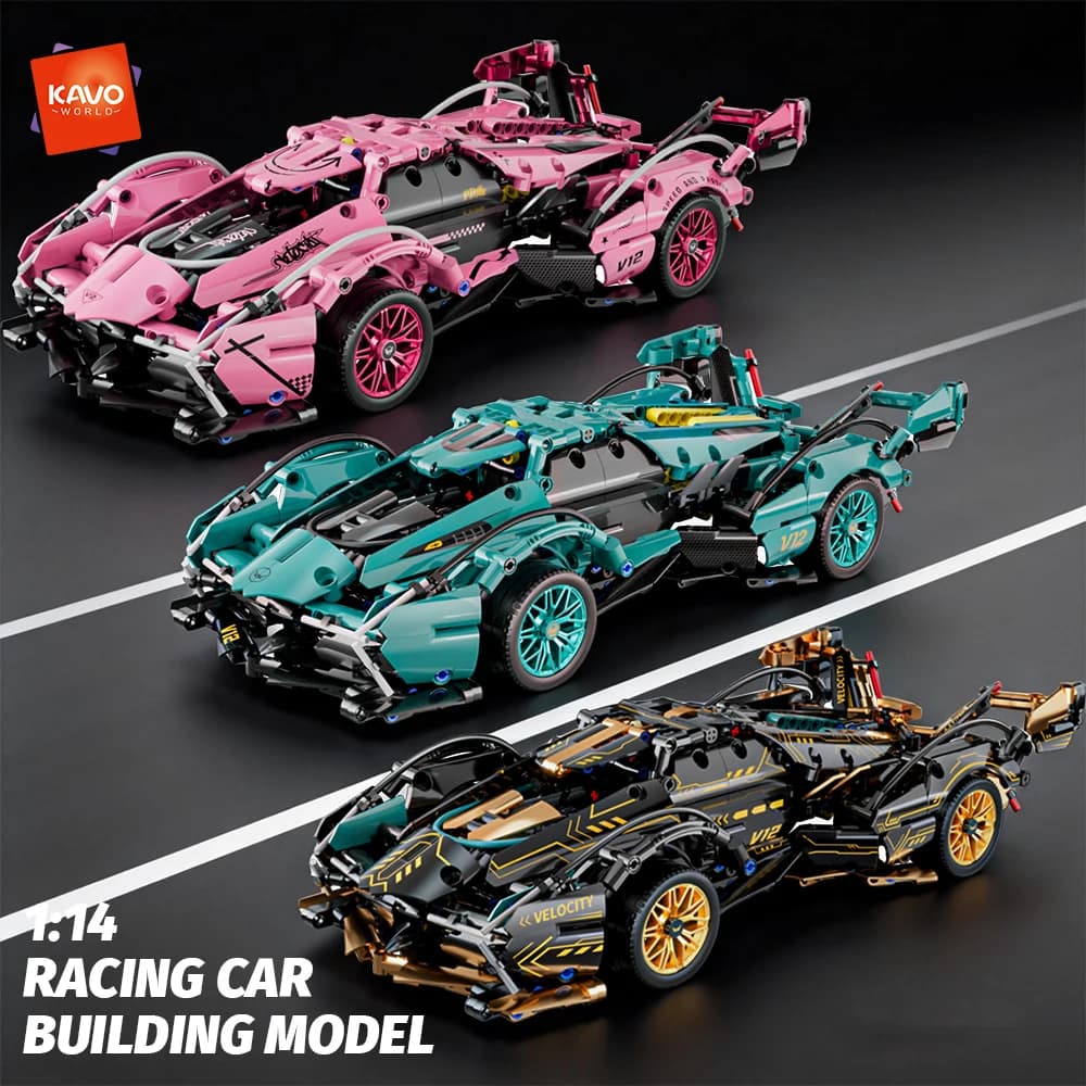 KAVOWORLD Modellino Auto da Corsa 1:14, Set di Costruzioni 981 Pezzi, Giocattolo DIY per Appassionati di Auto, Regalo da Collezione