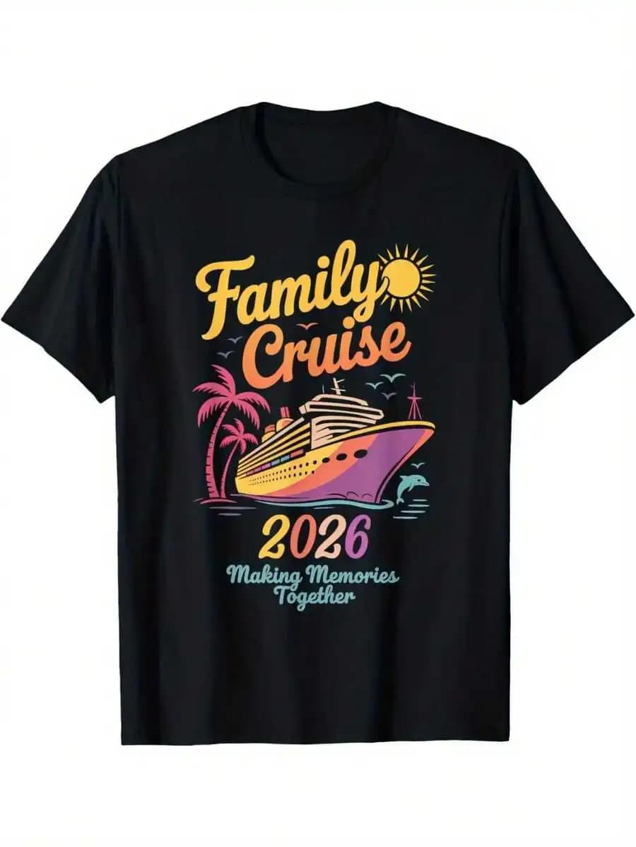 T-shirt da vacanza con stampa cartoon per adulti, crociata in famiglia 2026