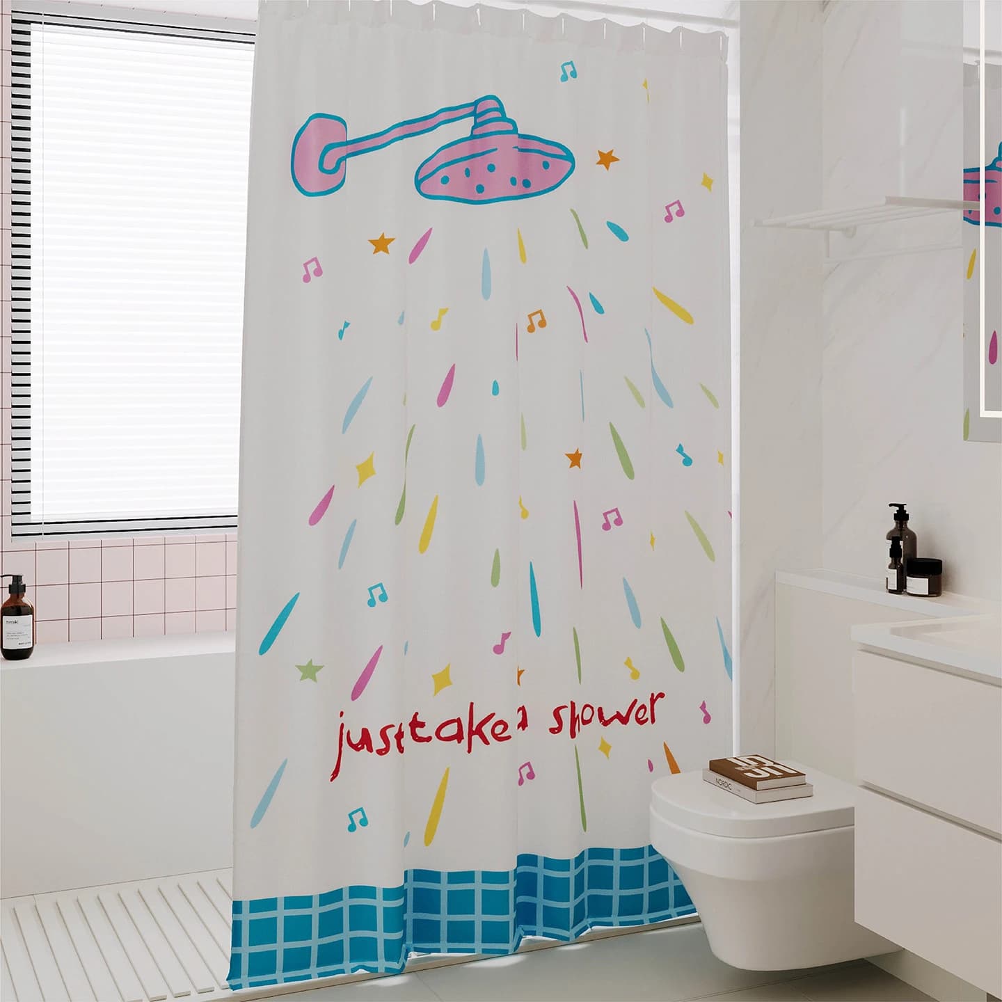 Korean Style Shower Nozzle Pattern Bathroom Curtain Waterproof Mildewproof Dry Wet Separation Partition Cloth Quick Drying