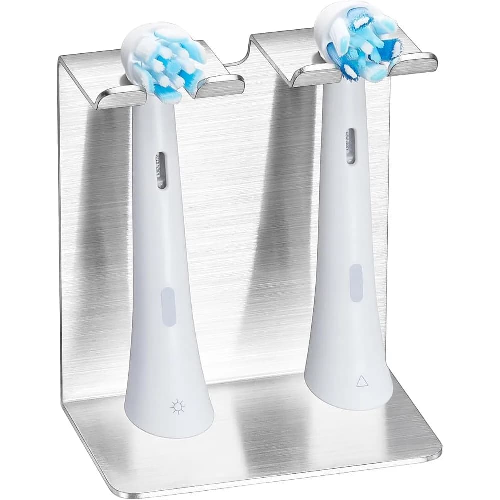 Electric Toothbrush Head Holder, Toothbrush Holder Wall Mounted or Desktop, Metal Tooth Brush Holder, Shower Brush Head Holder, Electric Toothbrush Holder for Bathroom (Silver, Small)