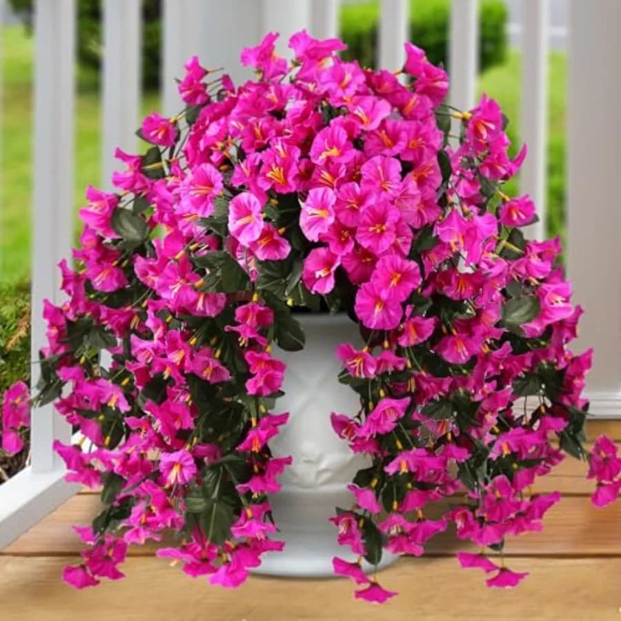 Fiori Artificiali Pendenti per Decorazioni Esterne Primavera Estate, 2 Pezzi, in Seta Sintetica Resistente ai Raggi UV, Realistici Morni