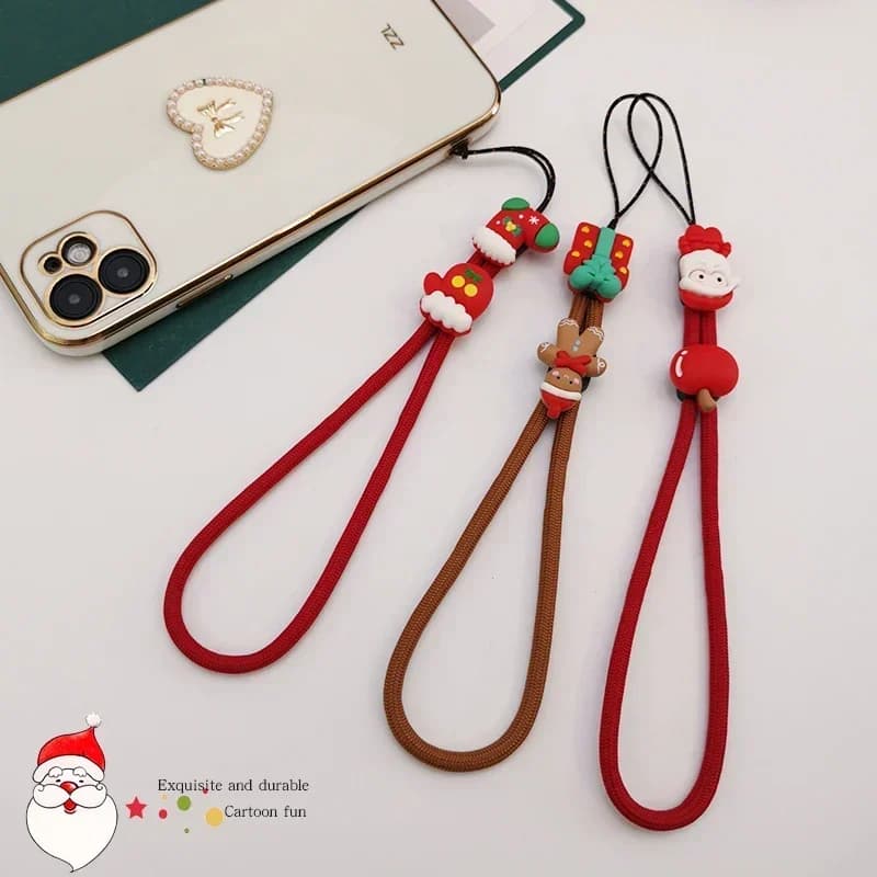 Mobile Lanyard Cartoon Christmas Cute Doll Double Ornaments Simple Wrist Pendant Simple Hanging Shell Universal Cute Phone Charm