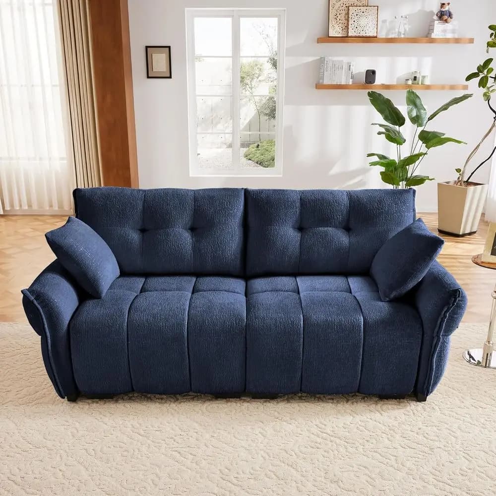 78.7 Comfortable Chenille Loveseat Sofa with Pillows for Living Room or Office, Blue