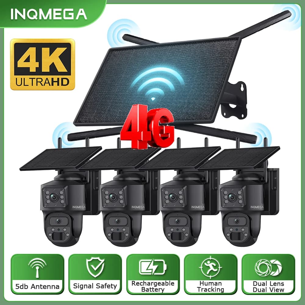 Router solare 4G da 10W con batteria, ripetitore WiFi con telecamera PTZ 4K 8MP a doppia lente, 150Mbps, impermeabile IP66 per foresta o luoghi remoti