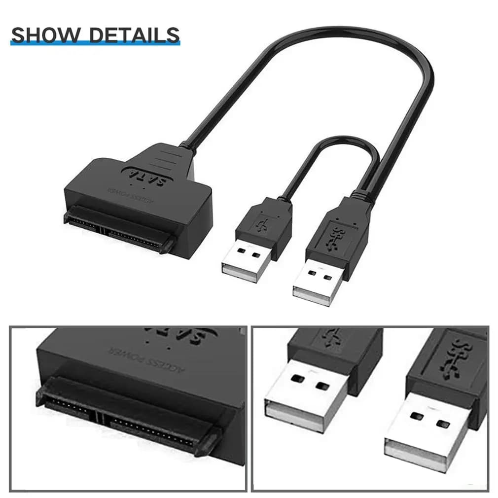 2.5 / 3.5 inch SSD HDD External Power Hard Disk Drive Converter Dual USB3.0 USB 2.0 to SATA 22Pin Adapter Cable Dropshipping