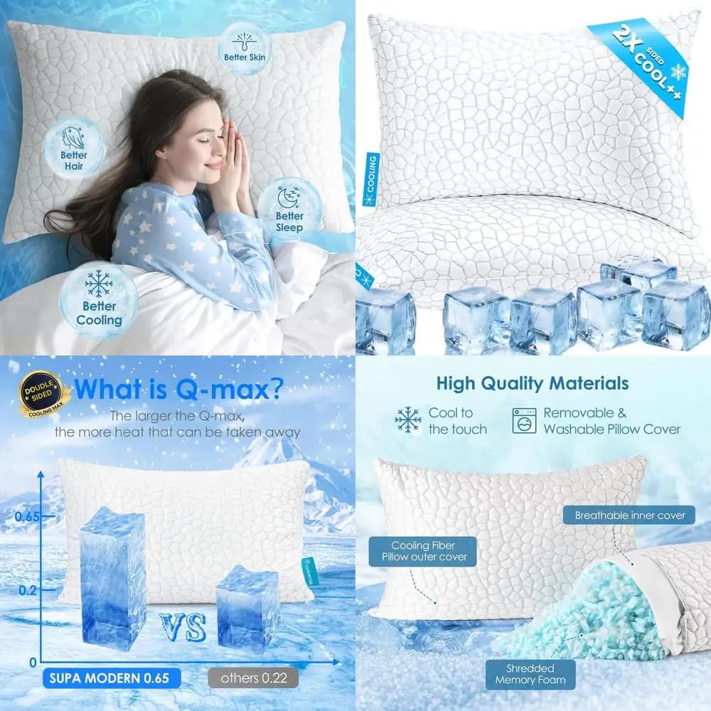 Memory Foam Bearing Set Cooling Queen Size - 2 Sleeping Bearings on a Nail, Back or Stomaco with Gel Cervical Support