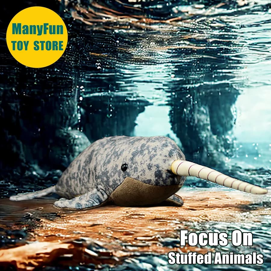 Peluche Realistico di Narvalo Artico, Giocattolo Morbido a Forma di Unicorno Marino, Regalo per Bambini e Collezionisti