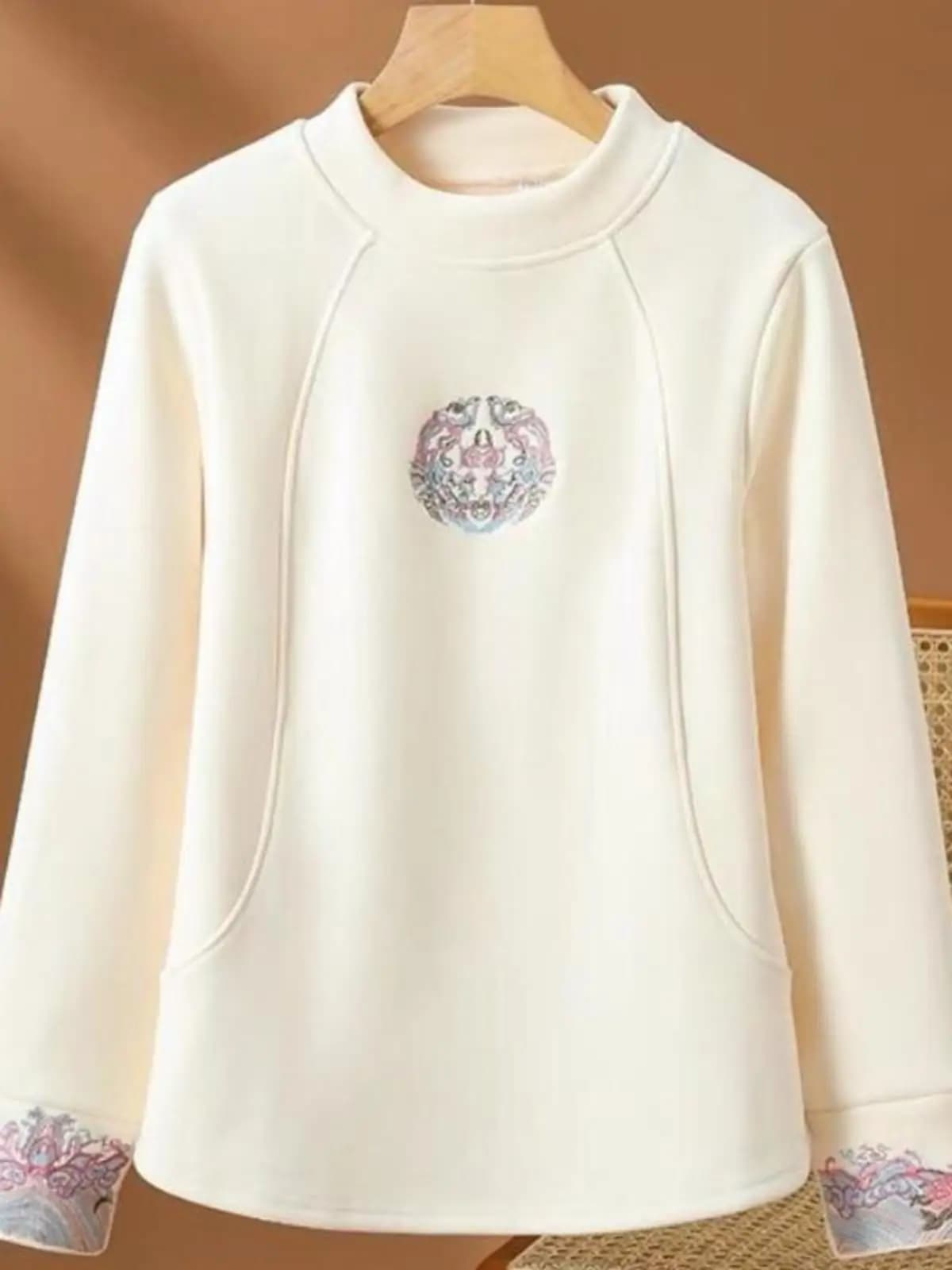 Maglietta Termica a Maniche Lunghe, T-Shirt Casual Versatile da Donna, Stile Cinese Dervo, Tendenza Nazionale Primavera-Autunno 2024