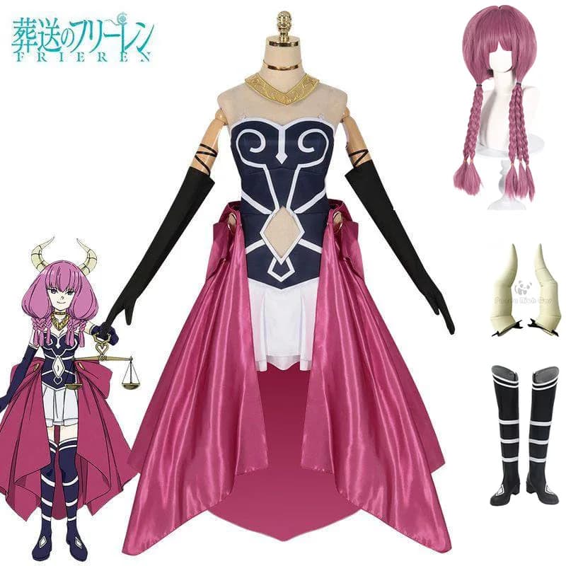 Anime Frieren Beyond Journey's End Aura Cosplay Costume Women Aura the Guillotine Horns Haipins Fiber Hair + Wig Cap Halloween