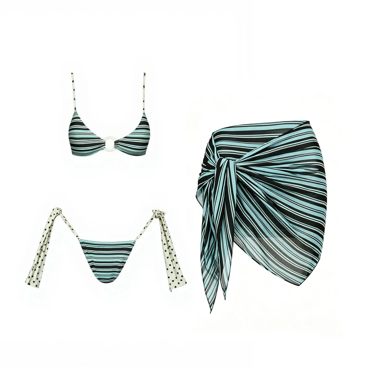 3 Pieces Women Swimsuit Swimwear Micro 2026 Sexy Female Striped Bikini Set Beachwear Sarong Bathing Suit Swimming Suit Biquini