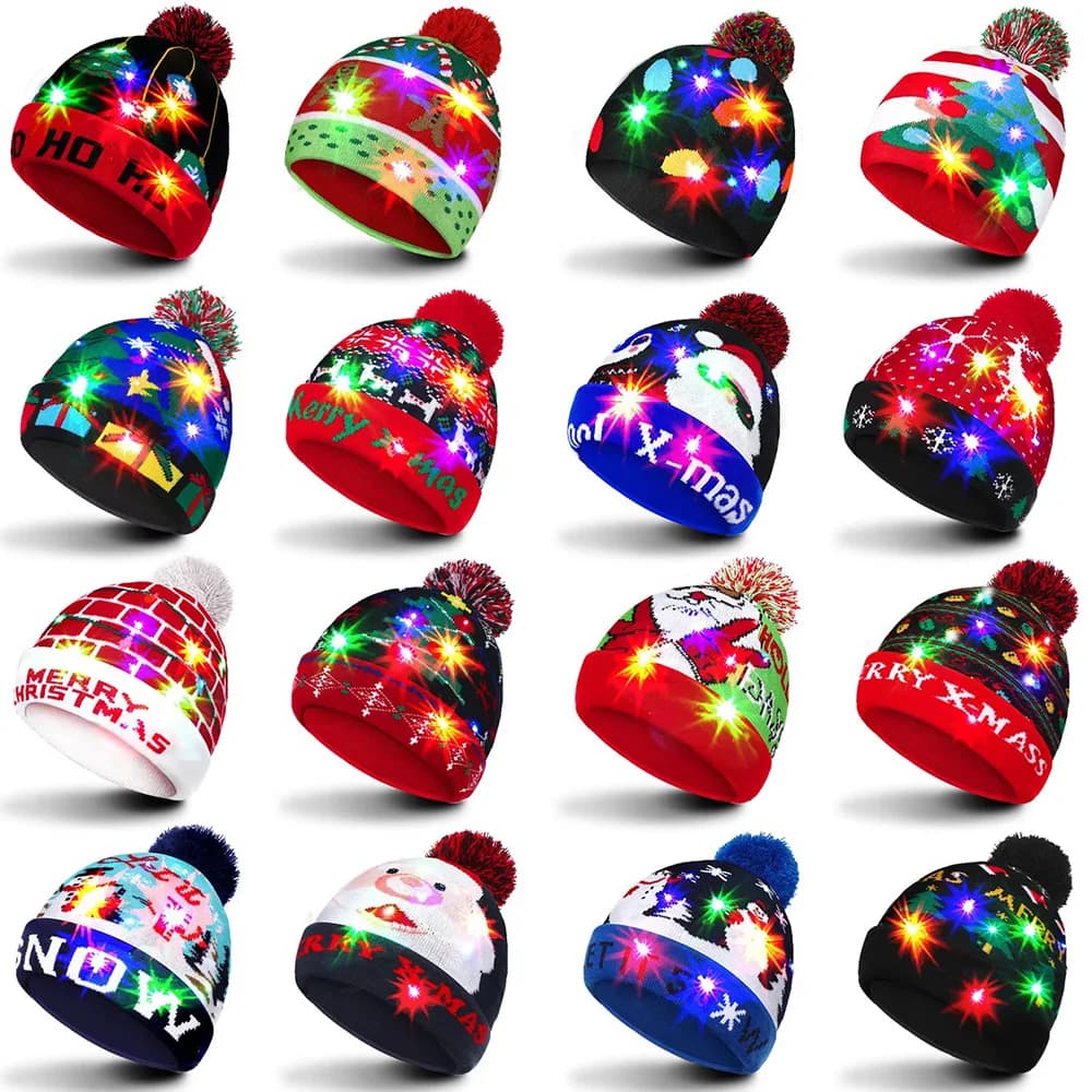 1/2/5/10/20 Pcs LED Light Up Christmas Beanie Hat Winter Snow maglione cappello lavorato a maglia con luci per bambini adulti Xmas Party Supply