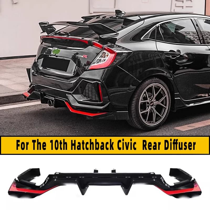 For 21 Honda Hatchback Civic Rear Diffuser Spoiler Suitable Bumper Lip Rear Part Body Kit Bright Black Car Retrofit Accessories