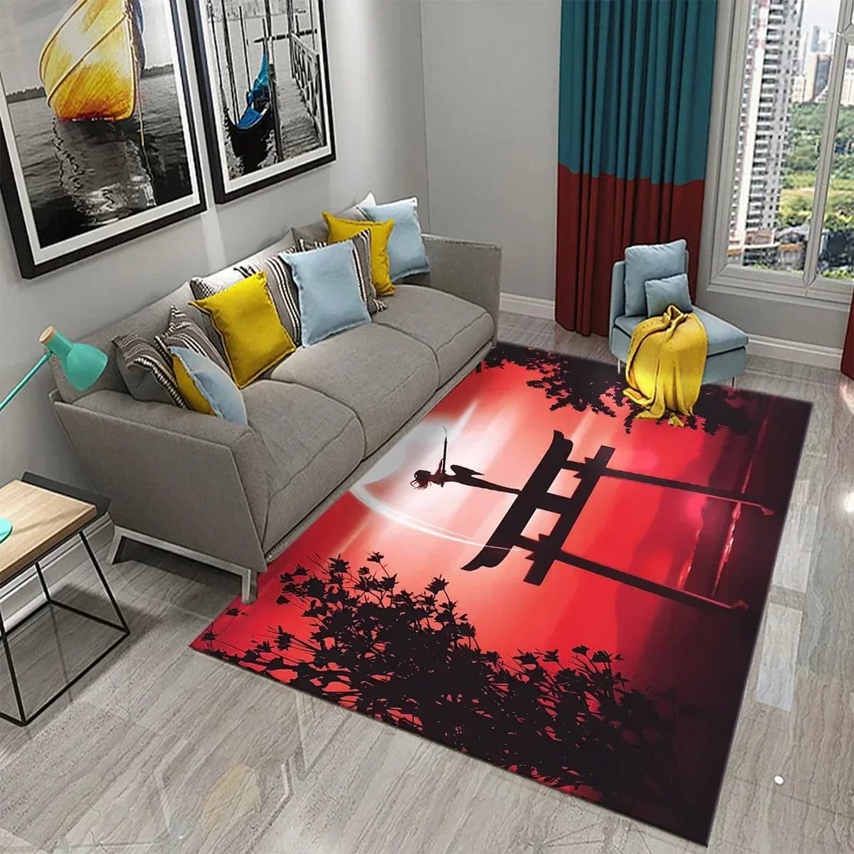 Carpet with silhouette of people in Gothic style, modern art, rectangle, for adults, yoga mat, living room, decoration, zerbino
