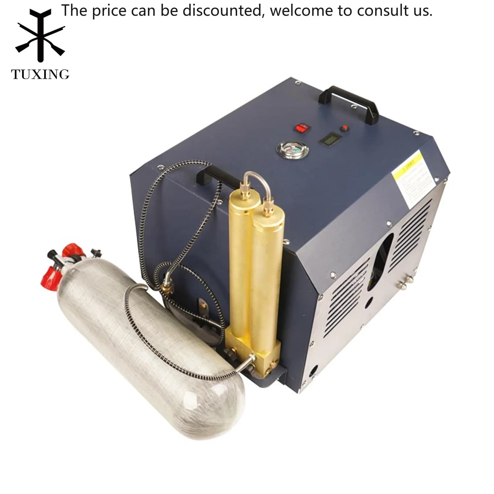 TUXING Vendita Calda Doppio Cilindro Ad Alta Pressione 4500Psi 300Bar 220V HPA Arresto Automatico Paintball Gioco Snorkeling Pcp Compressore D'aria