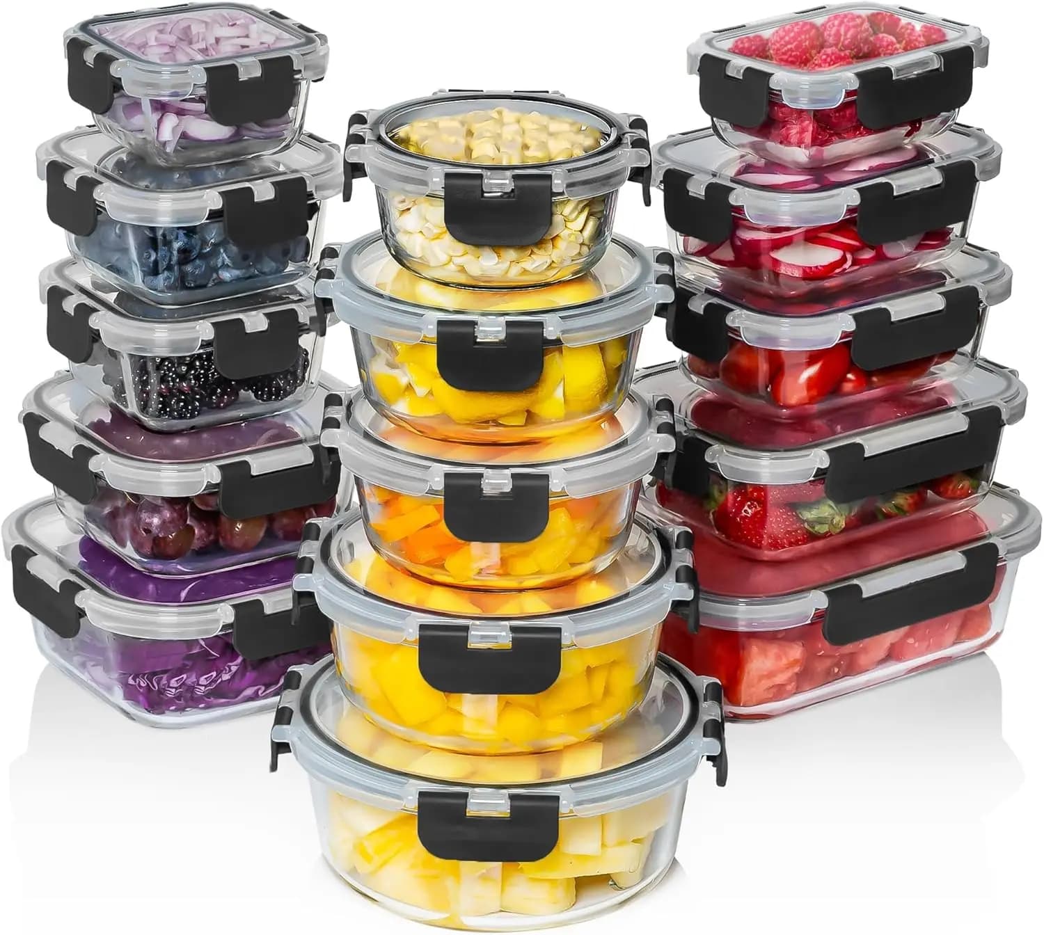 30 PC Glass Food Storage Containers with Lids - Reusable Glass Meal Prep Containers for Lunch and Leftovers - Airtight & Leakpr