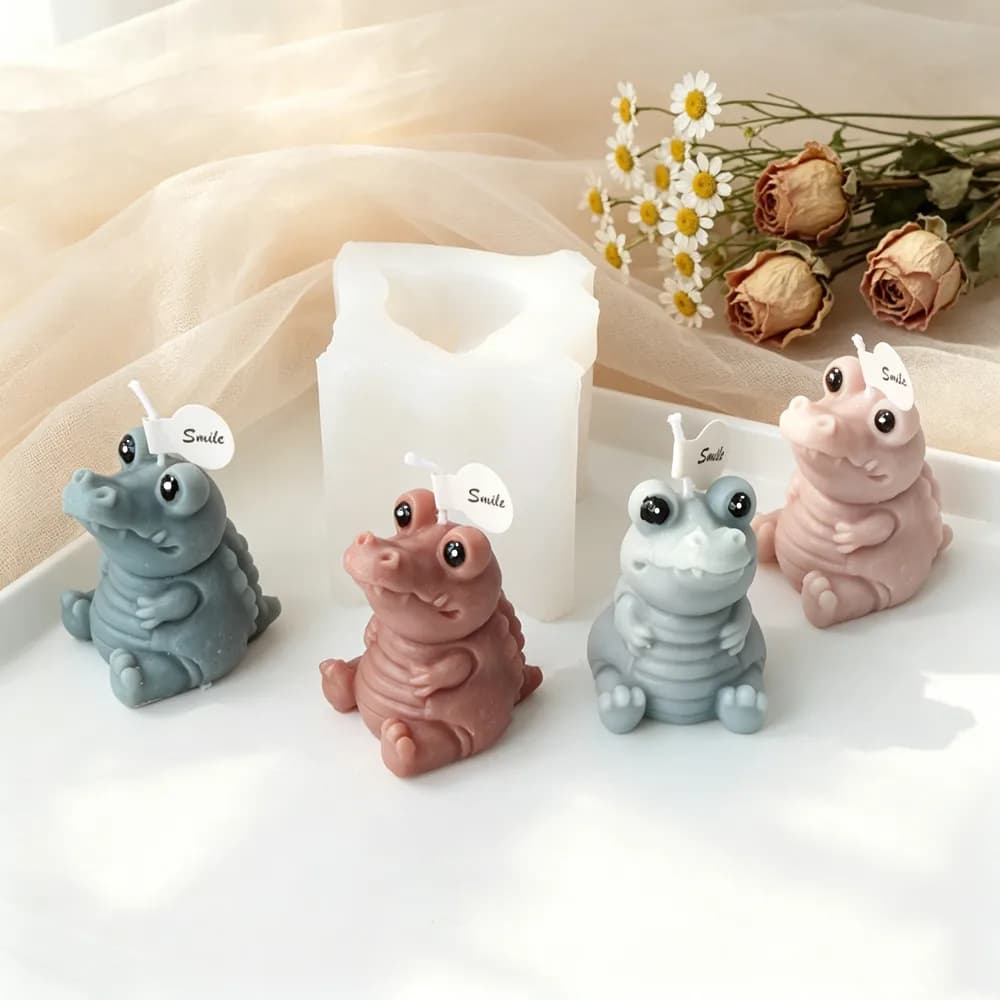 Stampo in Silicone a Forma di Coccodrillo Chibi, Design Alligatore Seduto per Candele Profumate, Sapone, Resina, Decorazioni per la Casa e Regali per Amanti degli Animali