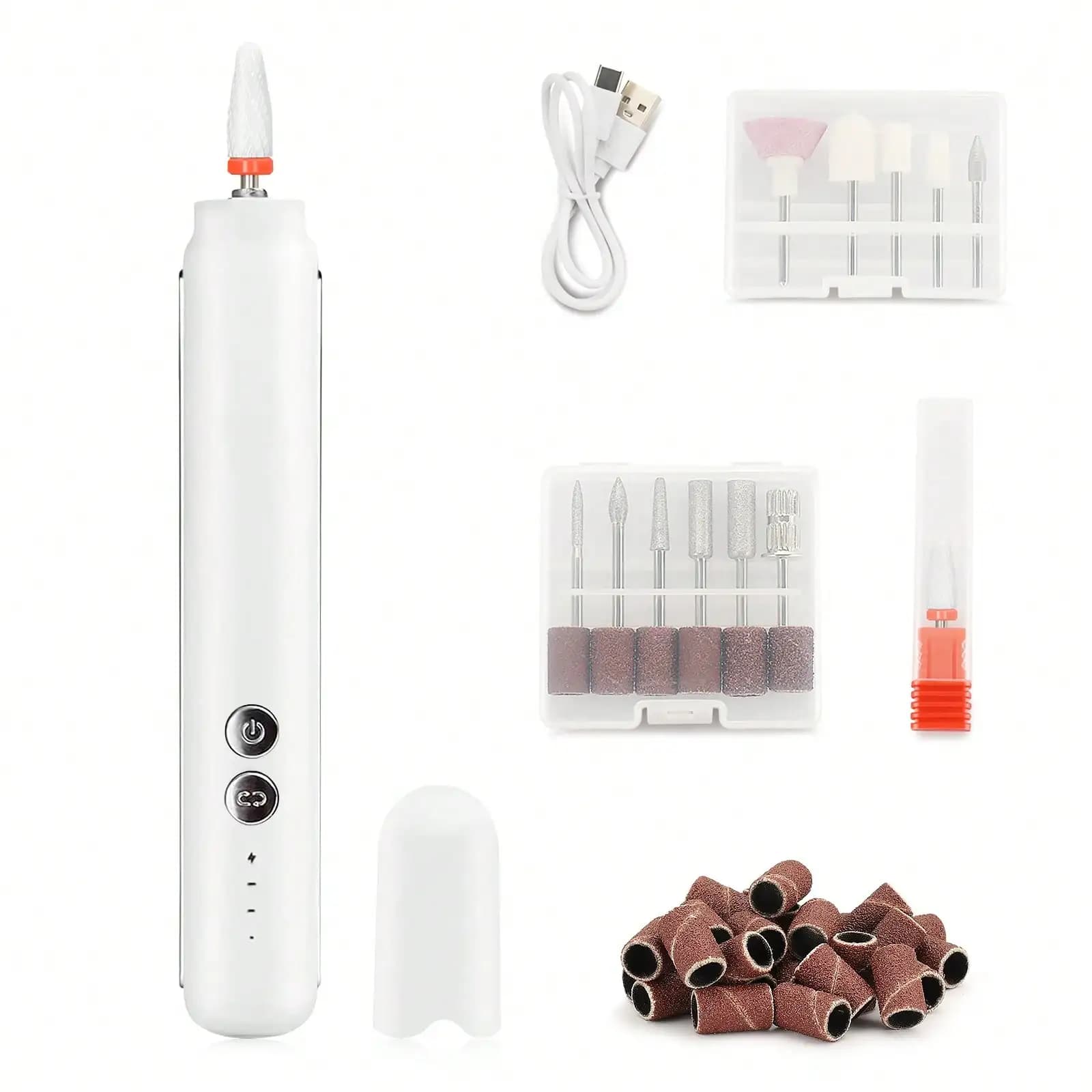 Portable Electric Nail Drill Set With 6 Drill Heads, USB Rechargeable Manicure Pedicure Machine For Acrylic Nails, Polishing And Shaping Tools, Ideal For Home Use, Women, And Gifts