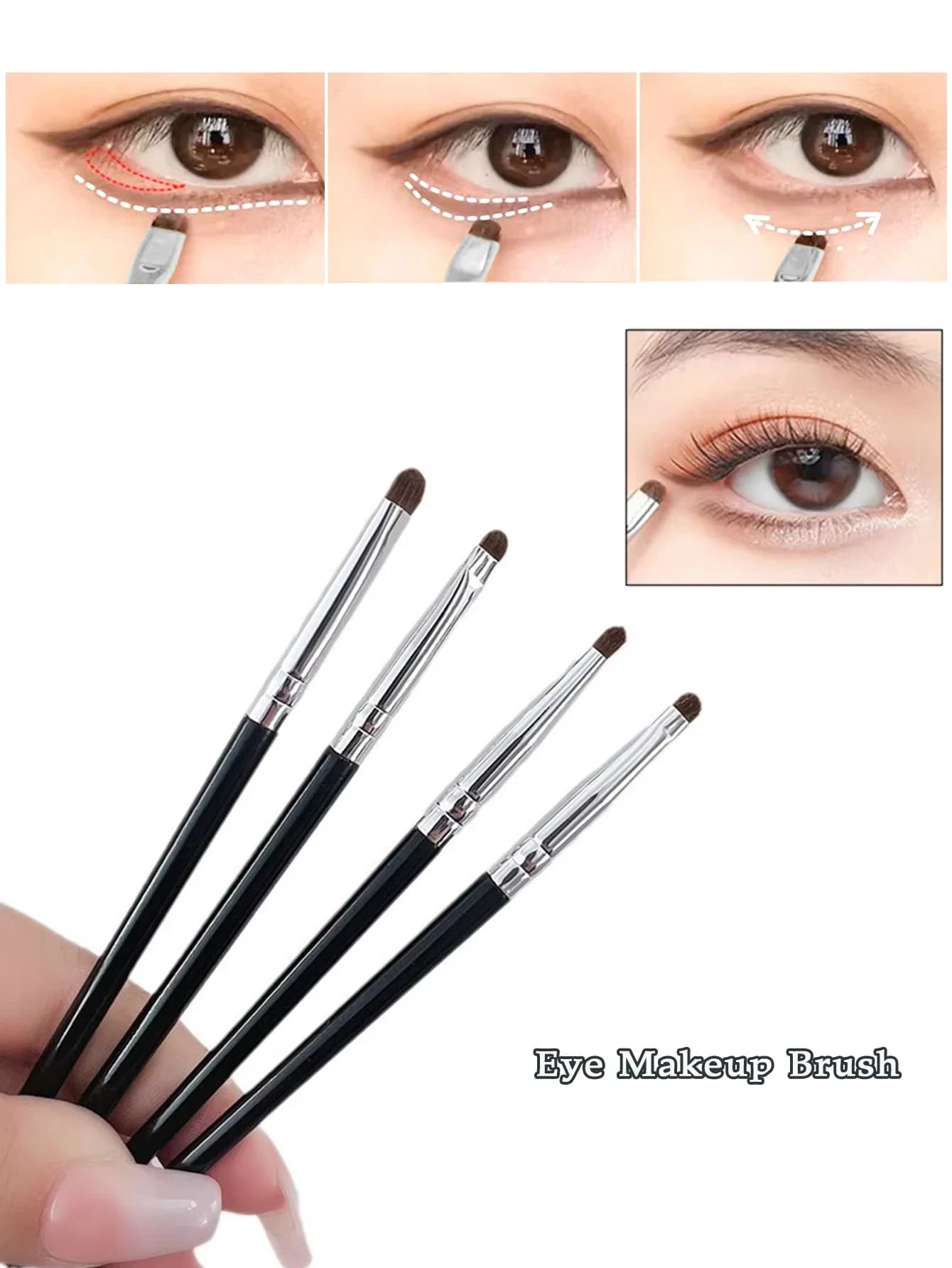 Set of 4 pieces of brushes for exquisite and compact shades, made of horsehair, for precise mixing; Eyeliner Brush; Brush for Corrector