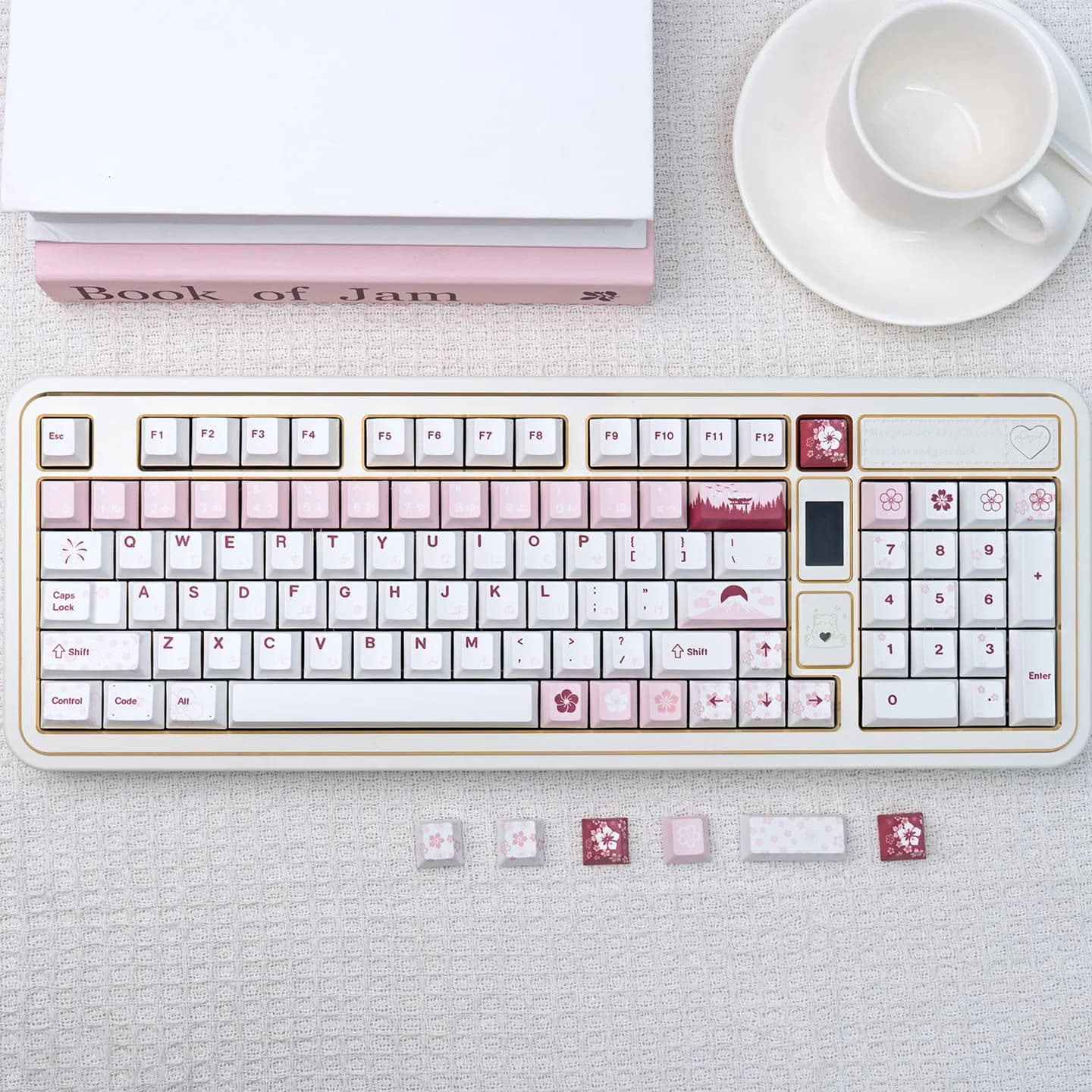 Keycaps giapponesi rosa con sublimazione a colori, profilo Cherry, in PBT, keycaps Sakura per tastiere meccaniche MX 64 87 96 104