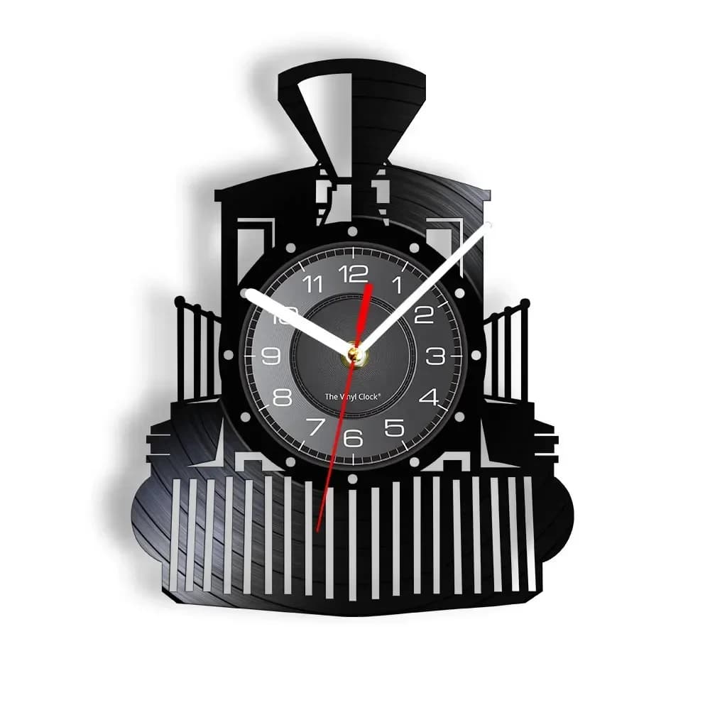 Retro Steam Locomotive Vinyl Record Wall Clock Home Decoration Track Railway Train Model Design Silent Quartz Wall Watch