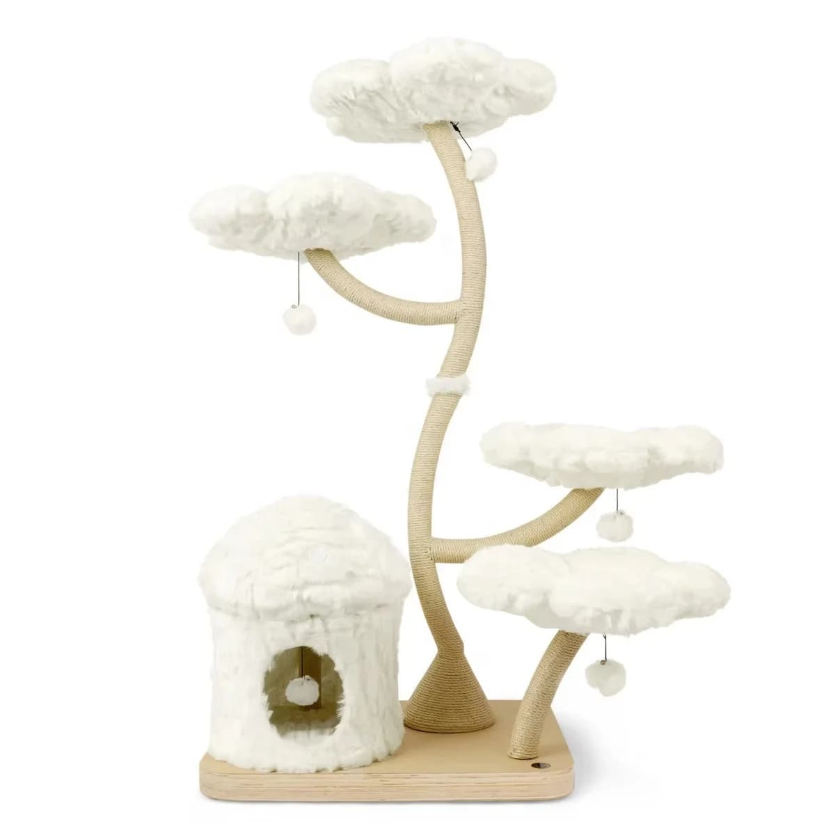Albero da arrampicata natalizio moderno e lussuoso personalizzato in legno con torre per gatti e fiori