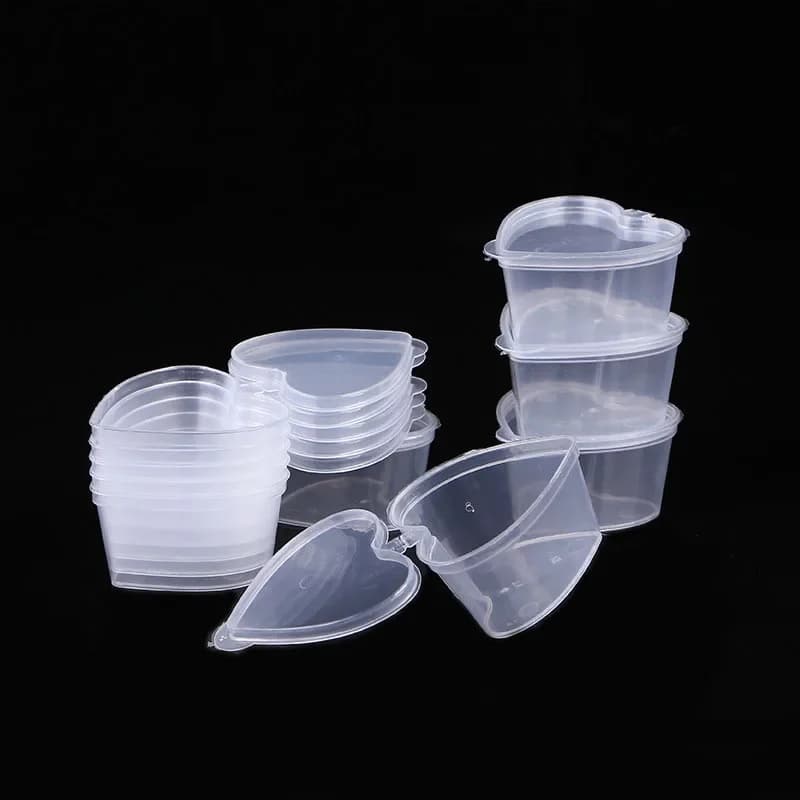 Set di bicchieri da Shot Jello usa e getta da 50 pezzi di contenitore per salsa a forma di cuore da 50ml con coperchio siamesi per la conservazione della melma per Ketchup