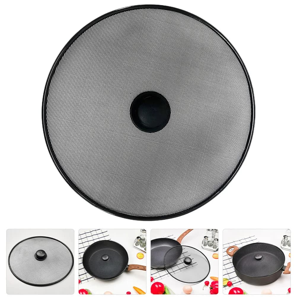 Schermo Anti-Schizzi in Acciaio Inox 33cm, Protezione Antigrasso per Pentole e Padelle, Coperchio a Rete per Cucina
