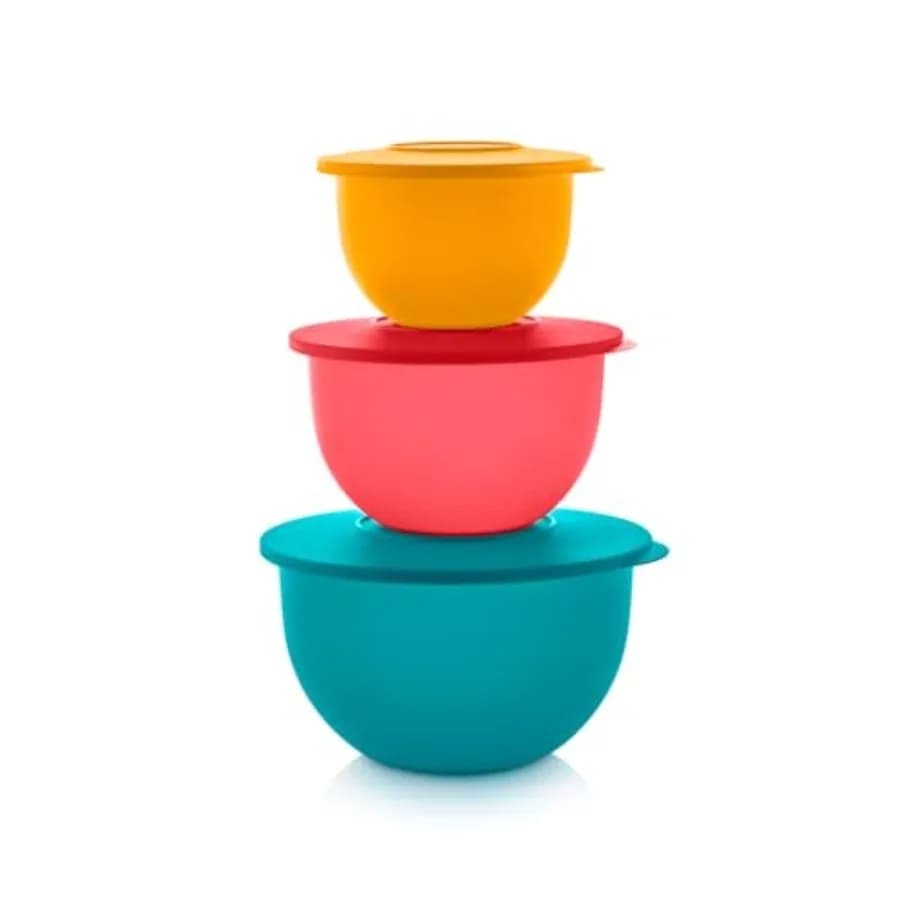 Set Classico di 3 Contenitori per Alimenti in Diversi Colori, Lavabili in Lavastoviglie e Senza BPA, 3 Contenitori con 3 Coperchi