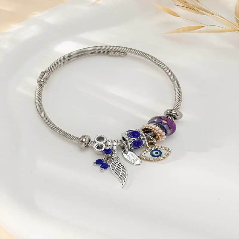 Diy beaded cross-border hot-selling glass angel wing devil's eye pendant open bangle