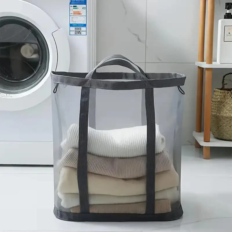 Cesto Portabiancheria in Rete di Nylon, Adatto per Camera da Letto e Bagno, Borsa Portatile Pieghevole per Vestiti Sporchi