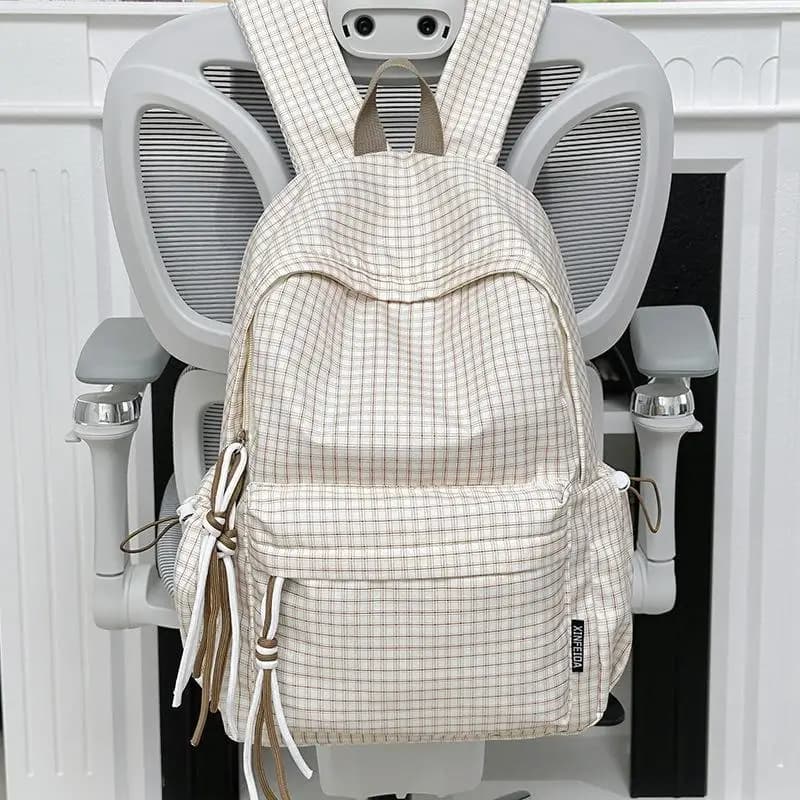 Retro Hong Kong Style Plaid Large Capacity Women's Backpack Travel Laptop Bag School Bag Book Bag Fashionable Elderly Women