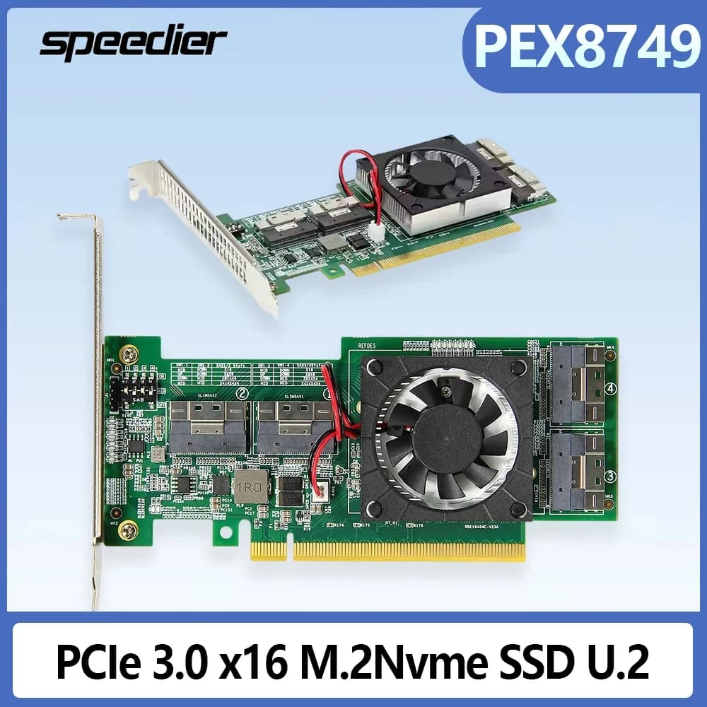 PLX8749 PCIe 3.0 X16 Expansion Card SFF-8654 Splitter, No Bifurcation Support NVMe M.2 U.2 SSD External GPU Graphics Card
