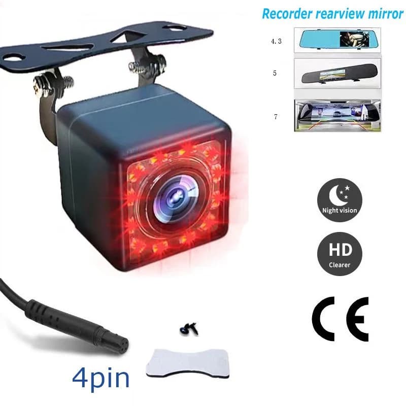 Registratore di guida per telecamera per auto Immagine a 4 pin Telecamera posteriore a infrarossi ultra chiara da 12 LED Protezione solare impermeabile Visione notturna HD