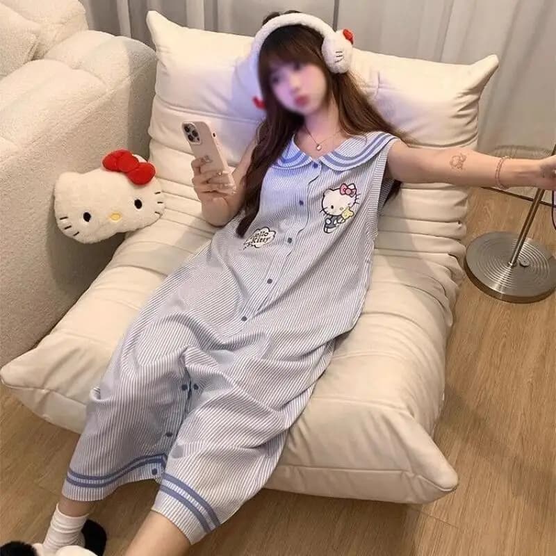 Sanrio Hello Kitty Y2K Pigiama Vestito da Notte da Donna Gonna Estiva Senza Maniche Abito Lungo da Notte Pigiama Abbigliamento per la Casa Regalo