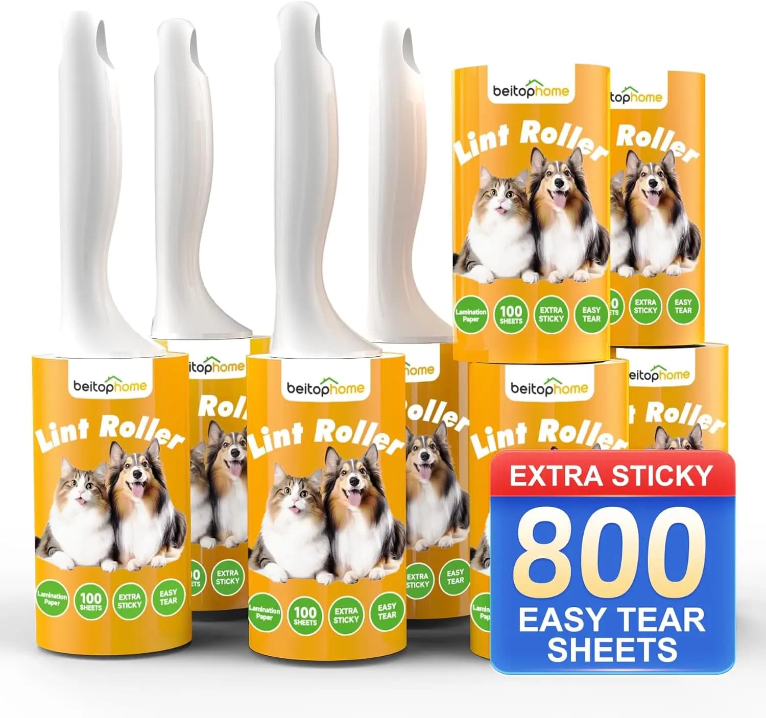 Rullo leva-pelucchi da 800 fogli, extra adesivo per peli di animali domestici, confezione convenienza con 4 manici - per vestiti, tappeti e mobili