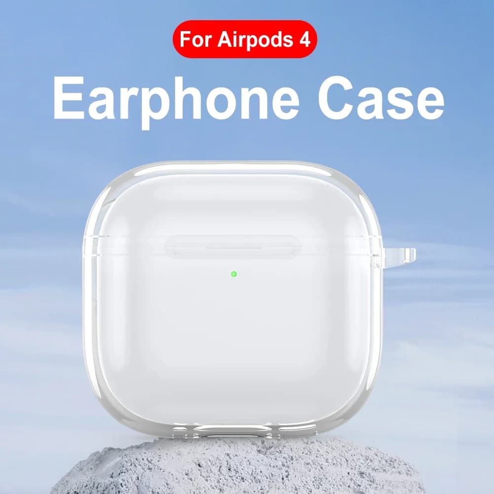 Custodia trasparente antiurto in TPU morbido per Apple AirPods 4 2024 con moschettone e protezione anticaduta