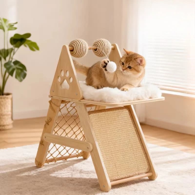 Torre per Gatti in Legno con Tiragraffi, Scaffali, Scale di Lusso, Accessori e Giocattoli - Arredamento per Gatti