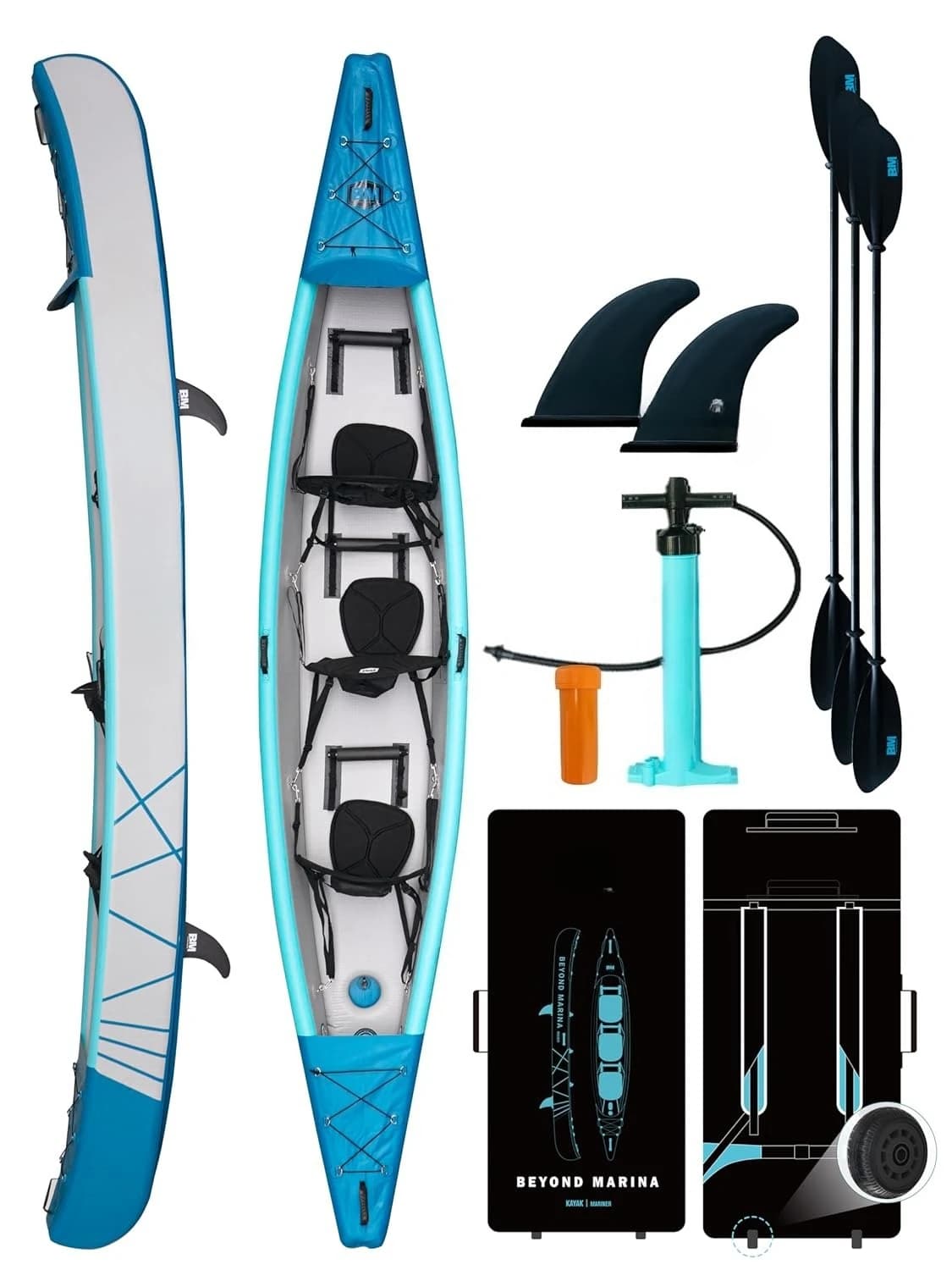 Inflatable Kayak 1 & 2 & 3 Person Adult- Full Drop Stitch Kayak with Aluminum Paddles, Seats, Footrests, Pump, Fins, Customized