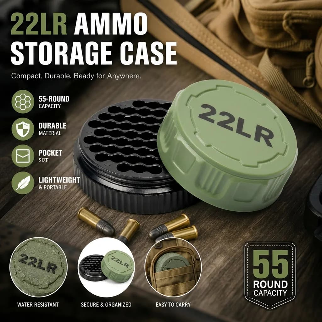 Mini .22LR Ammunition Storage Box Pocket Size Fits 50 Rounds Secure Screw Lid Durable Case For Small Caliber Rounds
