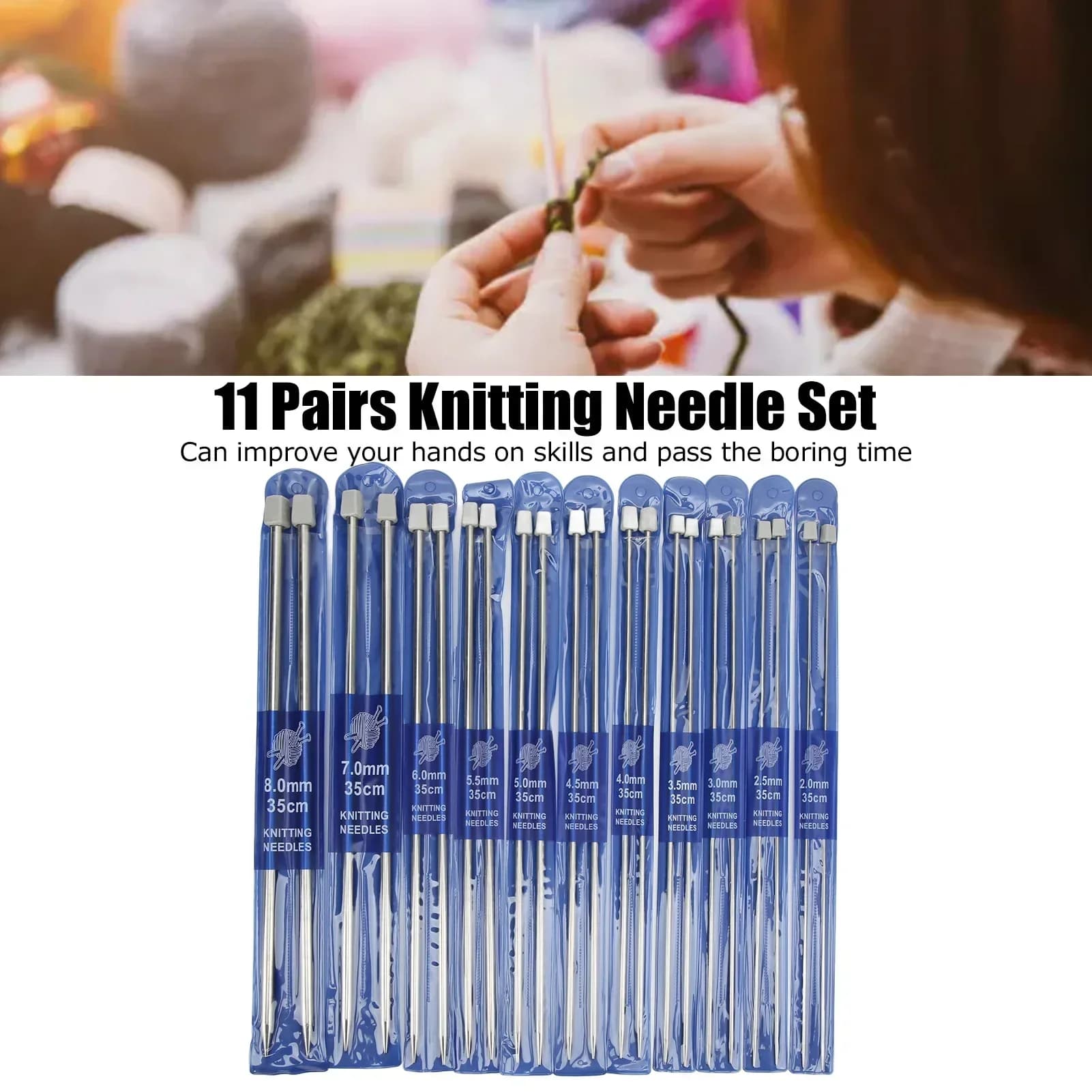 Kit di ferri da maglia a punta singola da 11 paia, dimensioni multiple, kit di ferri da maglia a punta singola da 14 pollici di lunghezza per artigianato fai-da-te