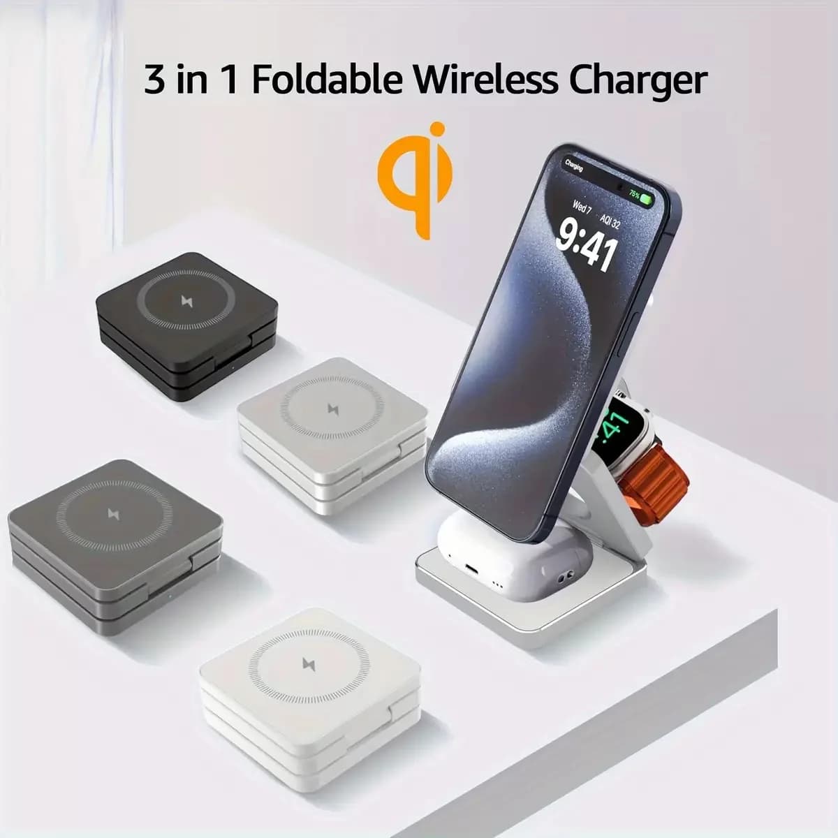 Wireless Charger 3 in 1 Foldable Magnetic Wireless Charging Station for iPhone 17 16 15 14 13 12 Pro Max Apple Watch 8 9 Charger