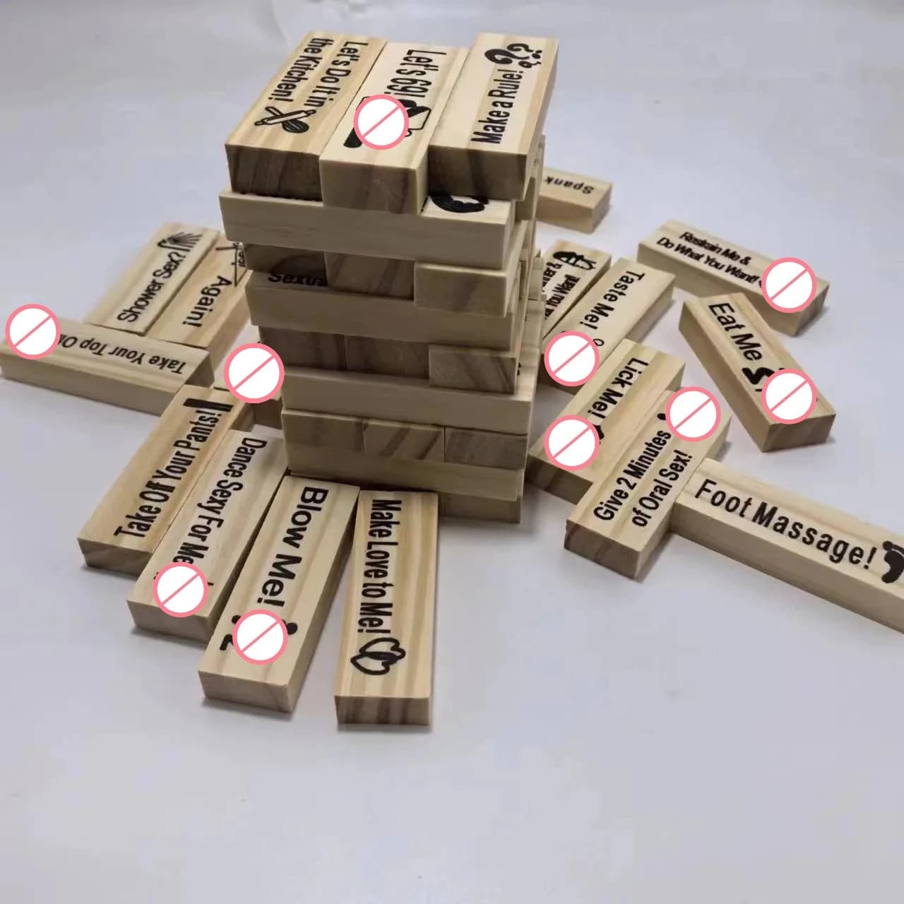 Inglese e francese 48 pezzi Coppia che flirta Gioco di blocchi Gioco di torre impilabile Intrattenimento per feste per adulti Prodotto SM spagnolo
