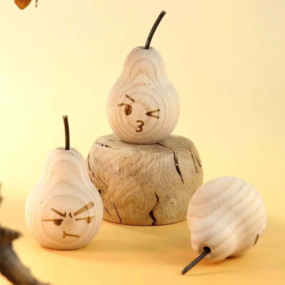 2 pezzi creativi fatti a mano diffusore di pera di neve carino fai da te pera artificiale scultura ornamenti in legno massello naturale accessori per la casa