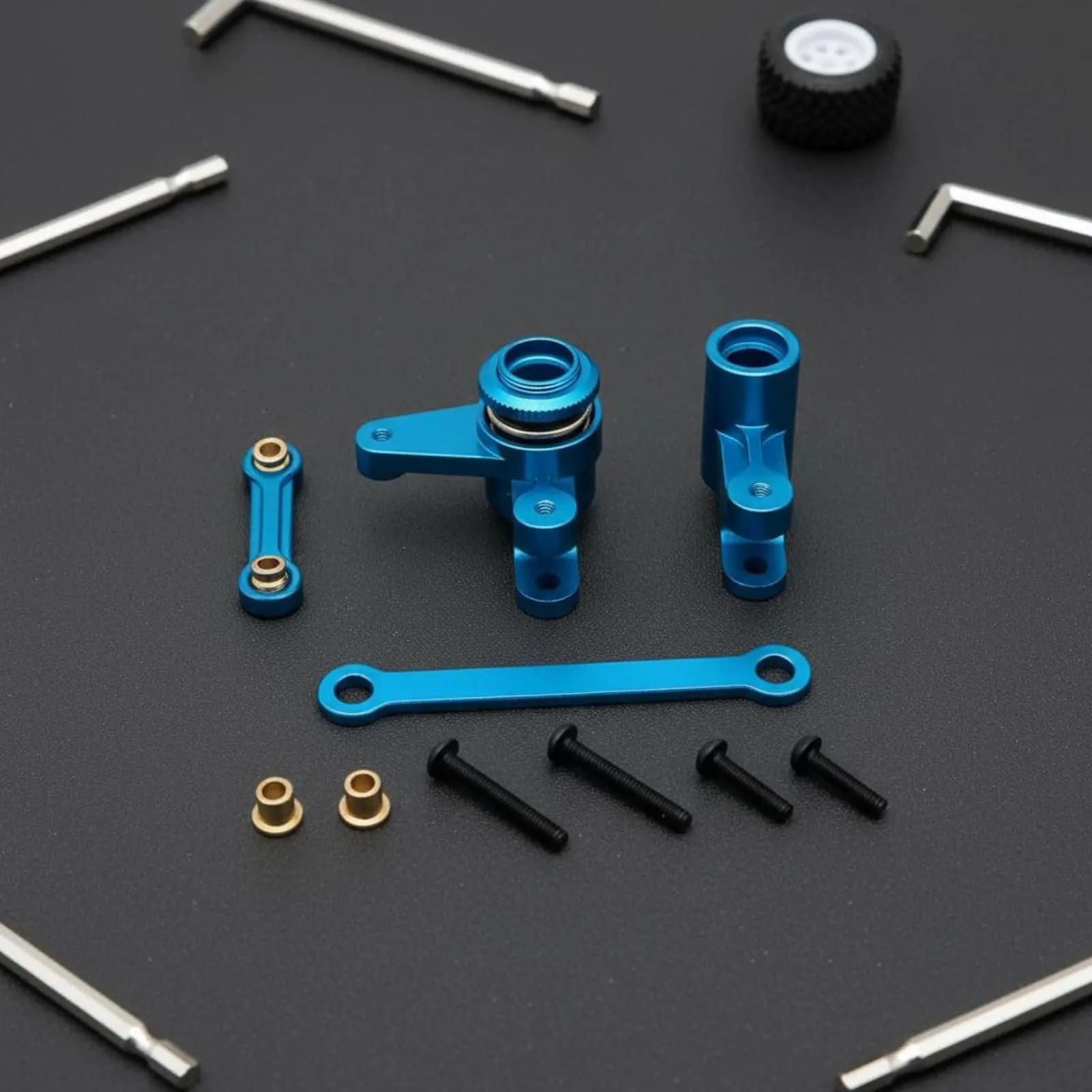 Set di sterzo per auto in scala 1/12, set di collegamenti sterzanti in alluminio con finitura anodizzata, gruppo tirante servo, di lunga durata