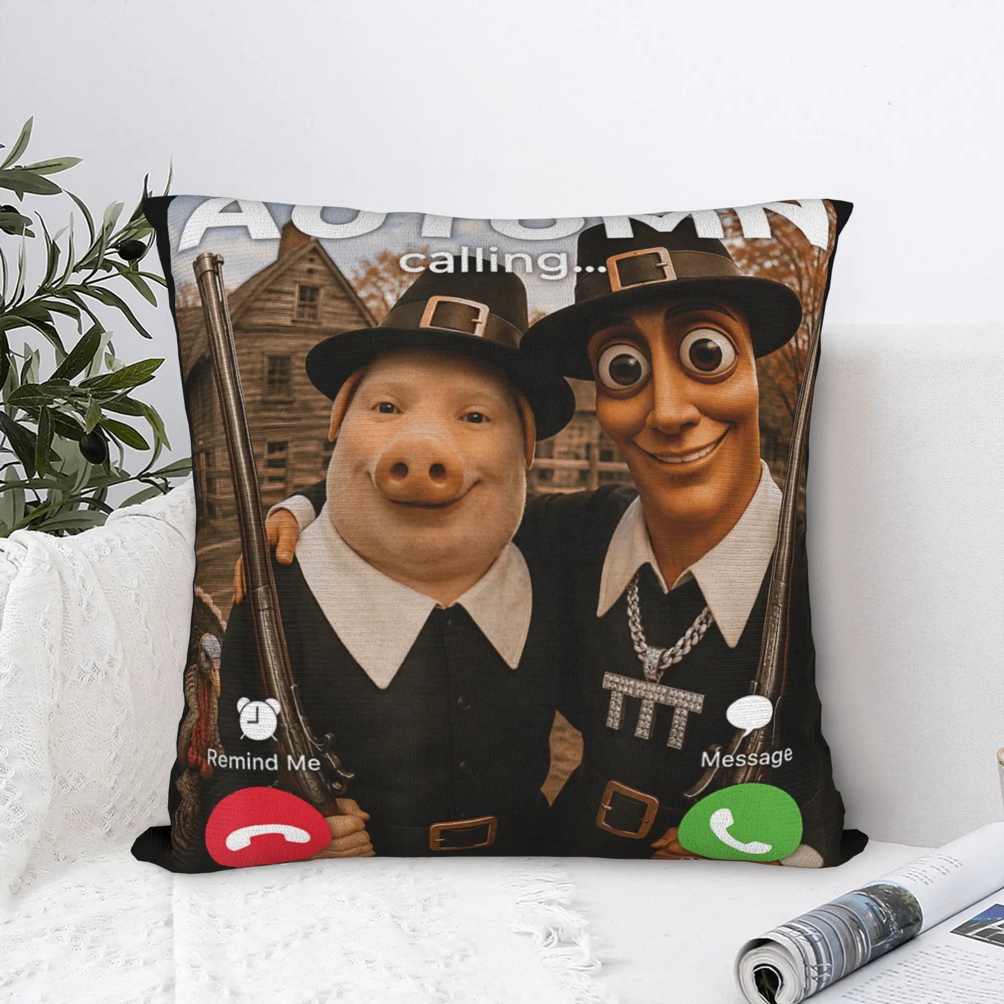 Tung Sahur John Pork Brainrot Duo Turkey Hunting Adventure Pillow Case Pillow Cover Novelty Cushion Cover For Living Room Sofa